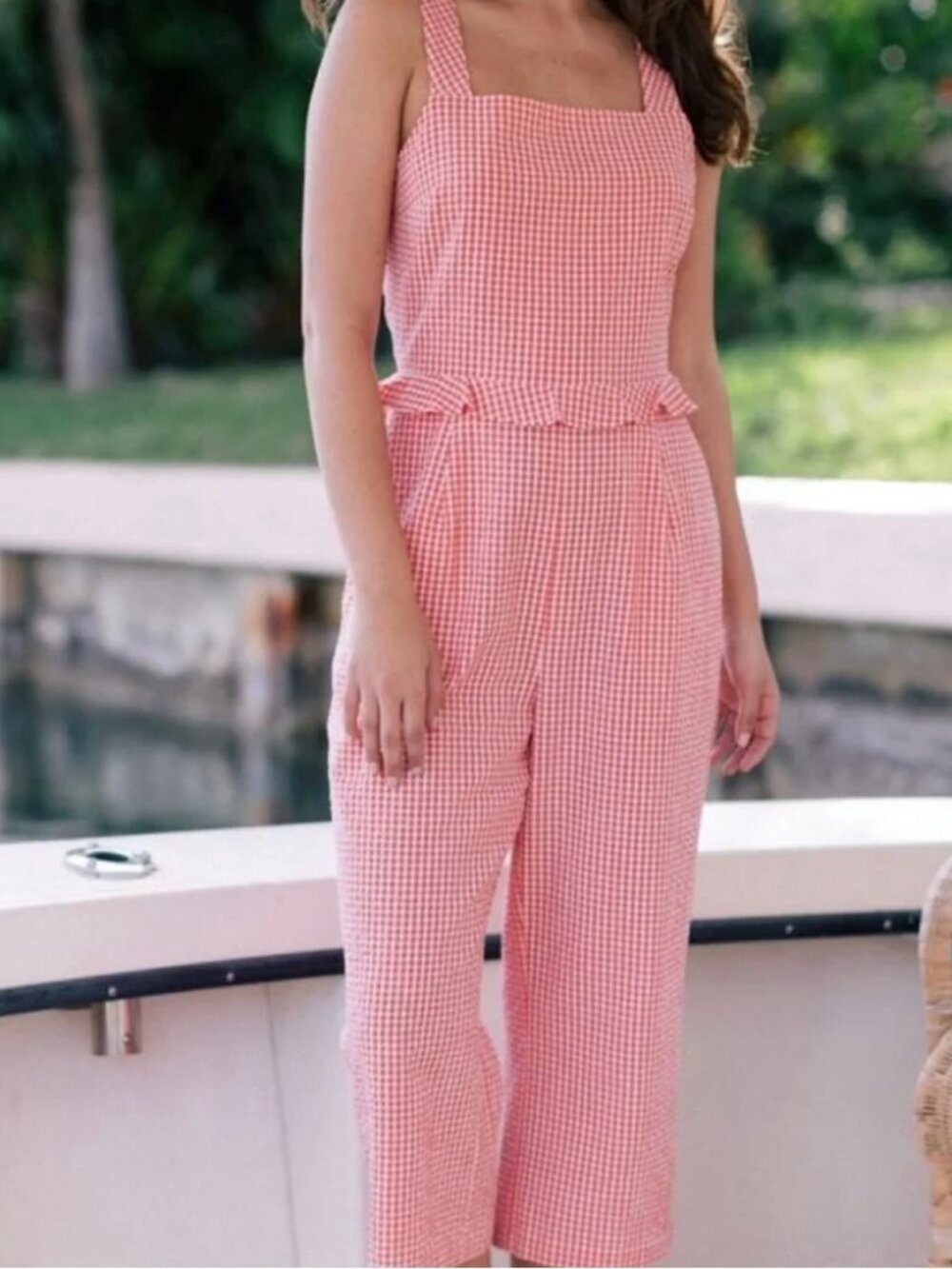 Gal Meets Glam Pink Gingham Sleeveless Jumpsuit Bow Tie Back 12